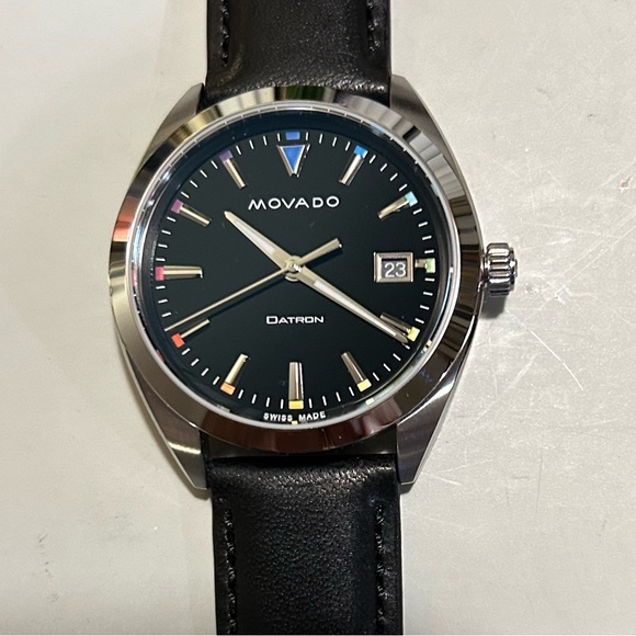 Movado Rainbow Heritage Watch With 39mm Black Face &Black Leather Band